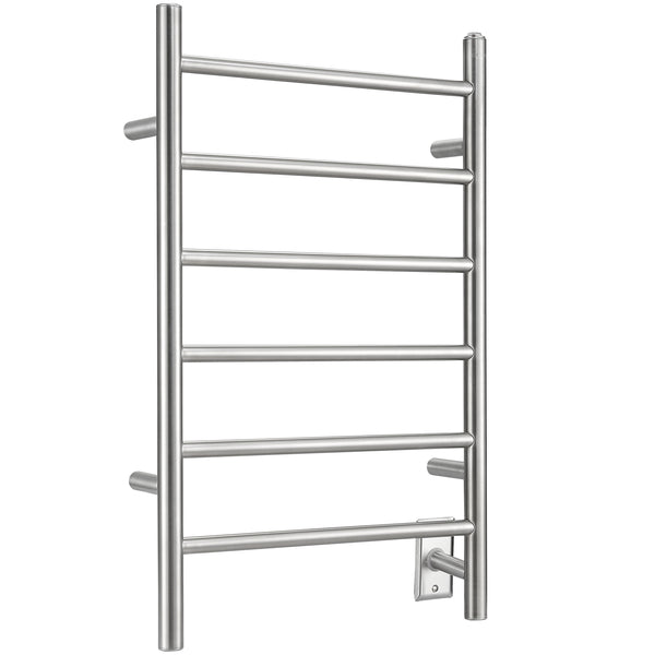 Porte-serviettes chauffant électrique (câblé et sur prise) Comfort Dual à six barres en acier inoxydable poli