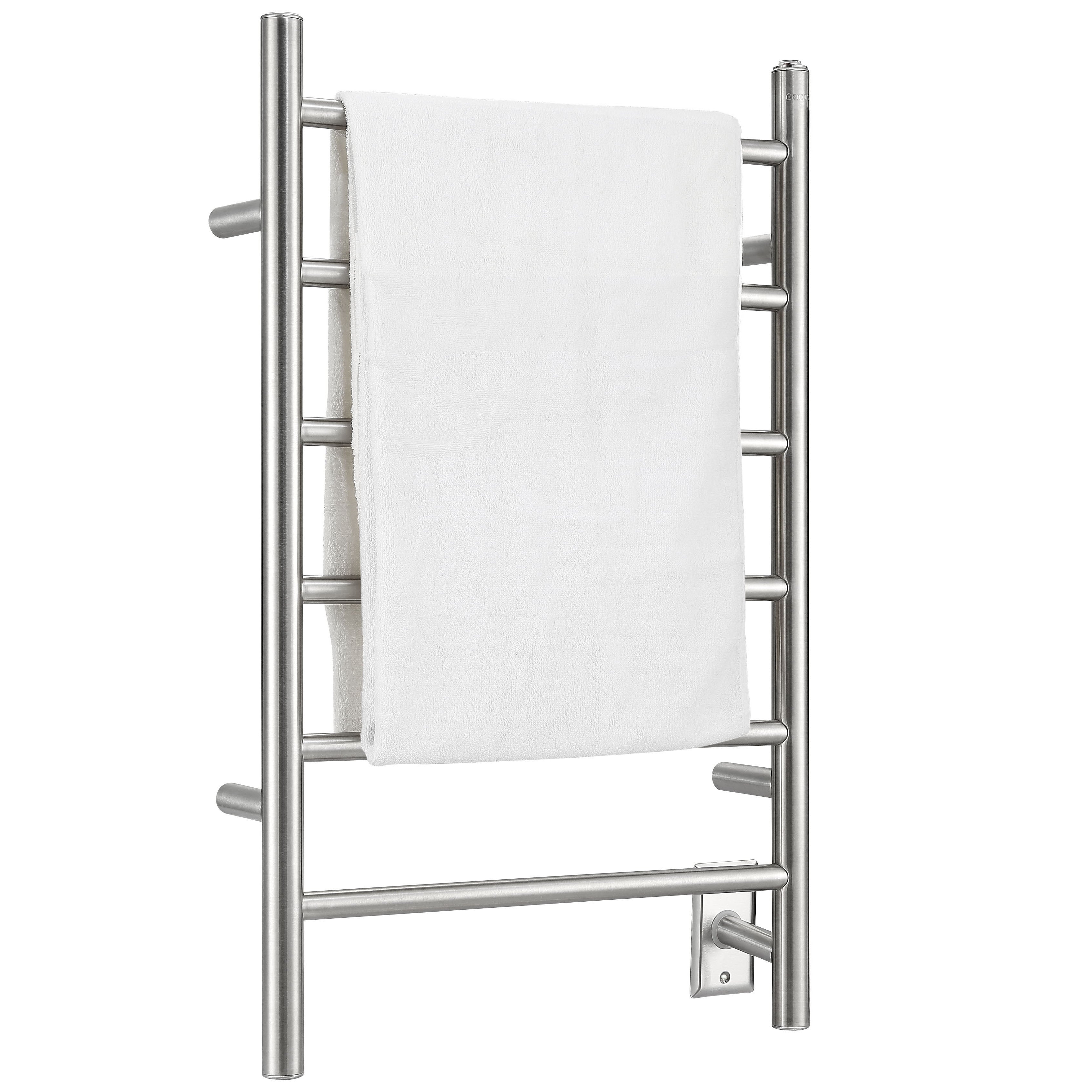Porte-serviettes chauffant électrique (câblé et sur prise) Comfort Dual à six barres en acier inoxydable poli