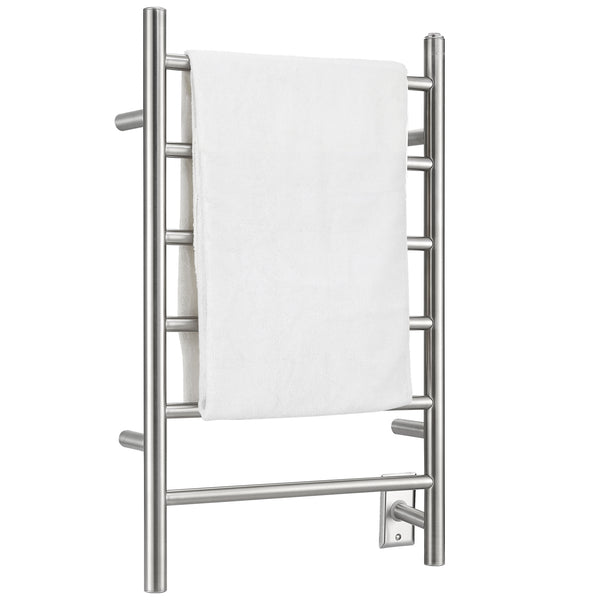 Porte-serviettes chauffant électrique (câblé et sur prise) Comfort Dual à six barres en acier inoxydable poli