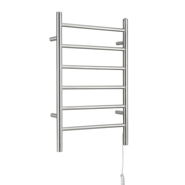 Porte-serviettes chauffant électrique (câblé et sur prise) Comfort Dual à six barres en acier inoxydable poli