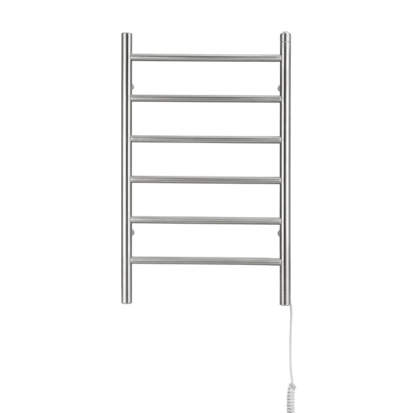 Porte-serviettes chauffant électrique (câblé et sur prise) Comfort Dual à six barres en acier inoxydable poli