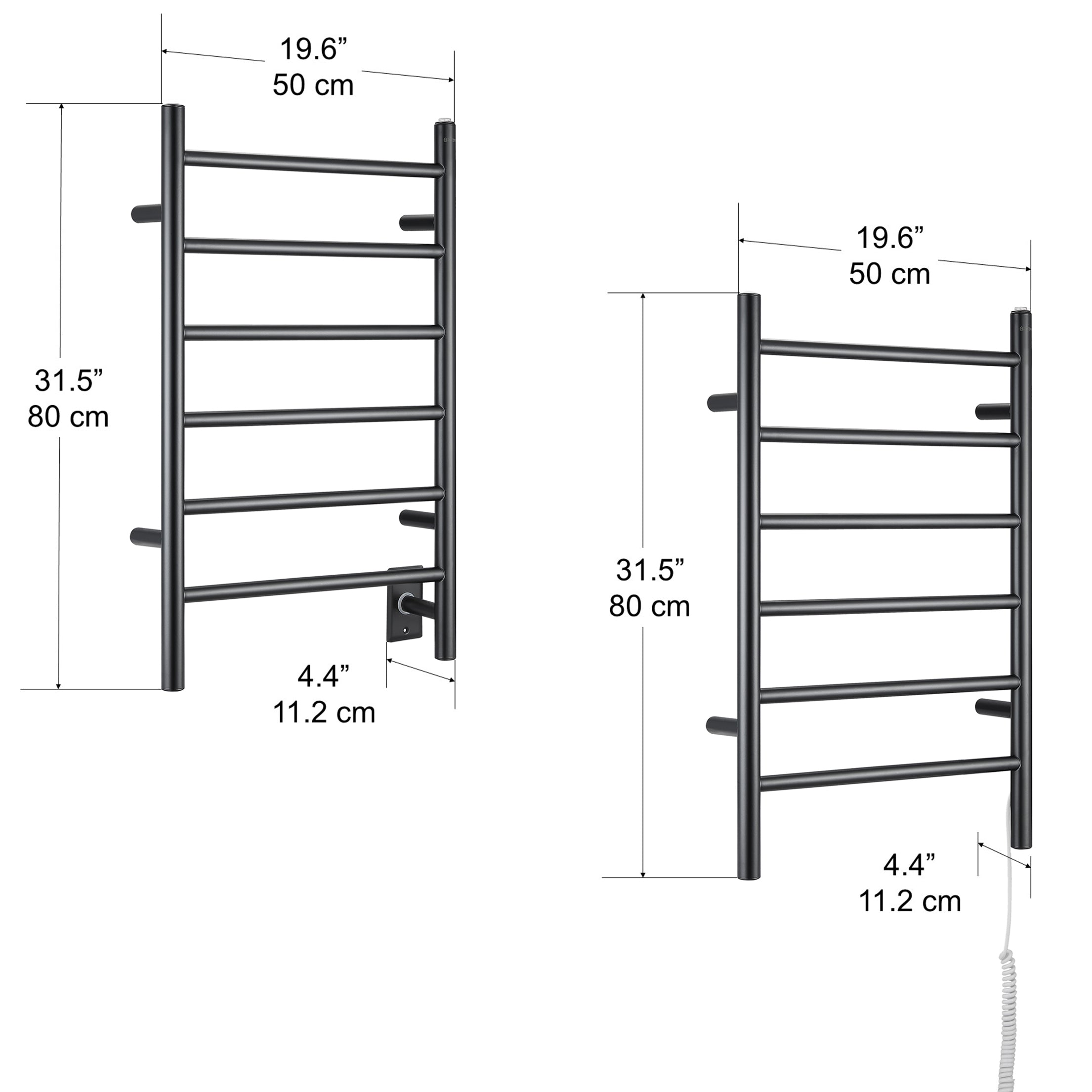 Porte-serviettes chauffant électrique (câblé et sur prise) Comfort Dual à six  barres en noir mat