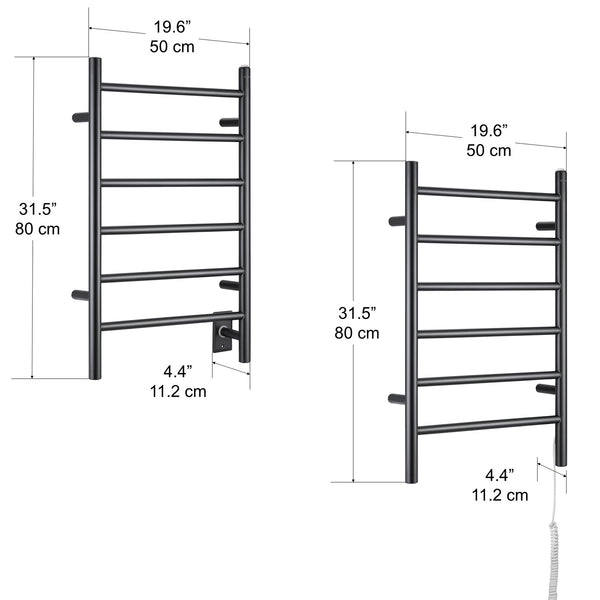 Porte-serviettes chauffant électrique (câblé et sur prise) Comfort Dual à six  barres en noir mat