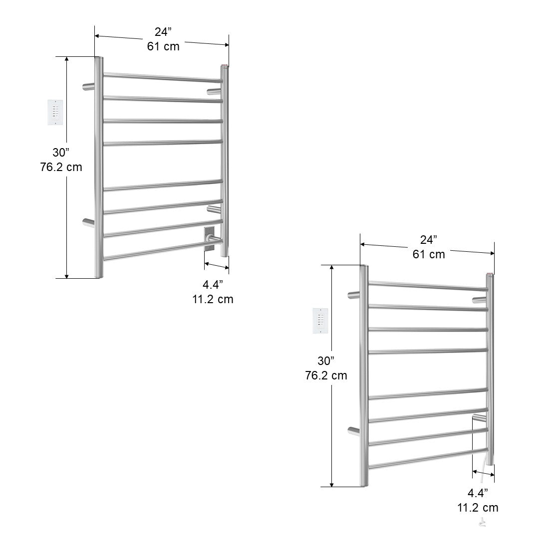 Prestige Dual 8-Bar Hardwired and Plug-in Towel Warmer in Polished Stainless Steel with Wall Countdown Timer