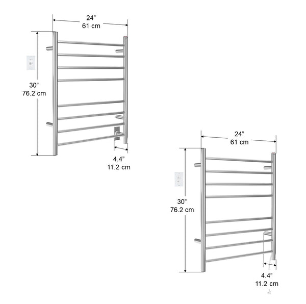 Prestige Dual 8-Bar Hardwired and Plug-in Towel Warmer in Polished Stainless Steel with Wall Countdown Timer