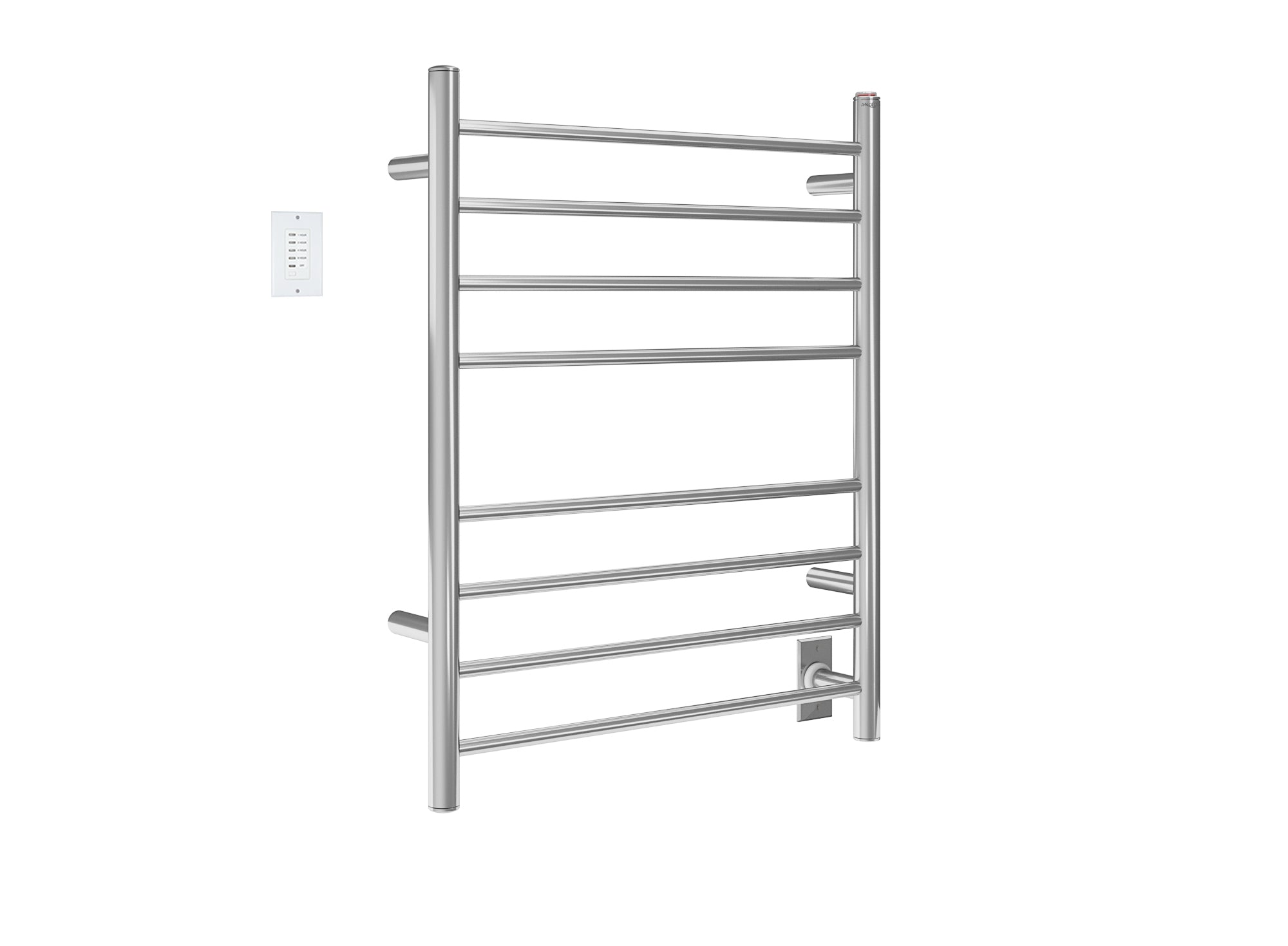 Prestige Dual 8-Bar Hardwired and Plug-in Towel Warmer in Polished Stainless Steel with Wall Countdown Timer