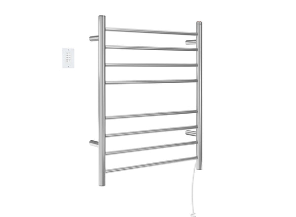 Prestige Dual 8-Bar Hardwired and Plug-in Towel Warmer in Polished Stainless Steel with Wall Countdown Timer