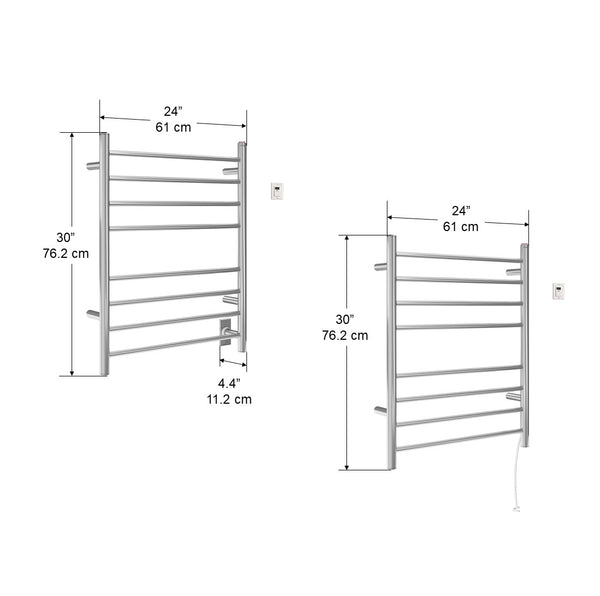 Prestige Dual 8-Bar Hardwired and Plug-in Towel Warmer in Polished Stainless Steel with Timer