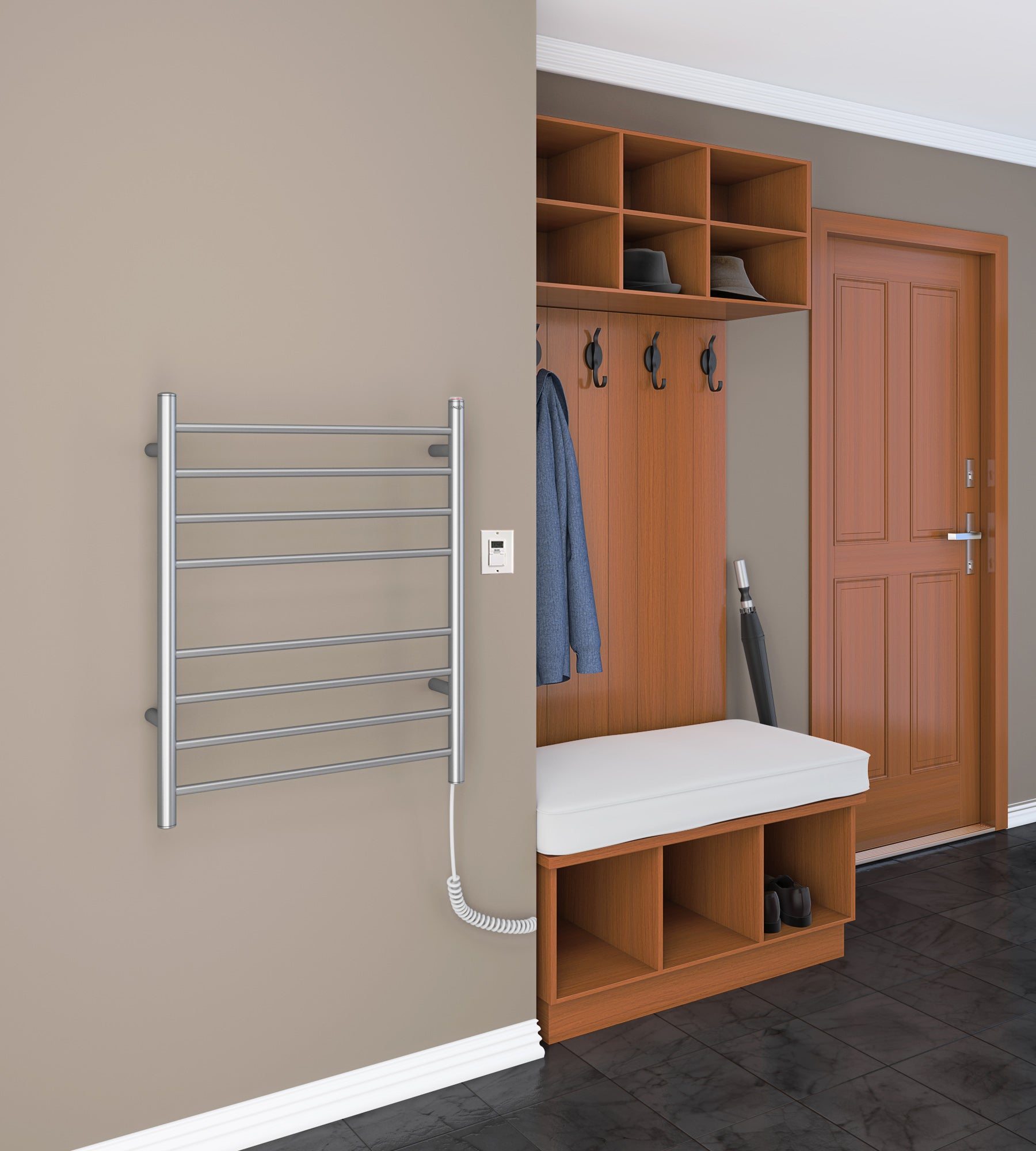 Prestige Dual 8-Bar Hardwired and Plug-in Towel Warmer in Polished Stainless Steel with Timer