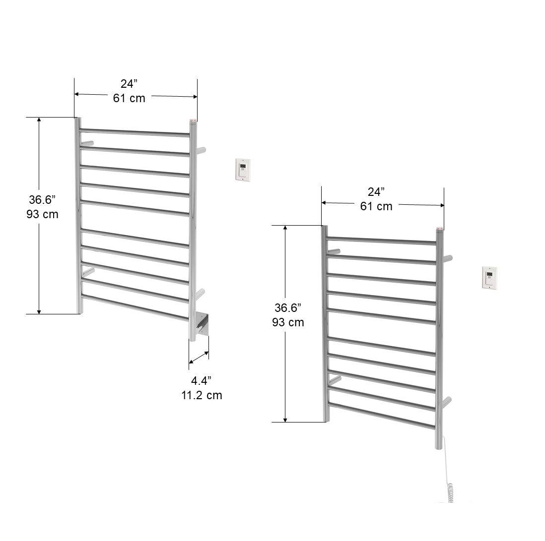Comfort Dual 10-Bar Hardwired and Plug-in Towel Warmer in Polished Stainless Steel with Timer