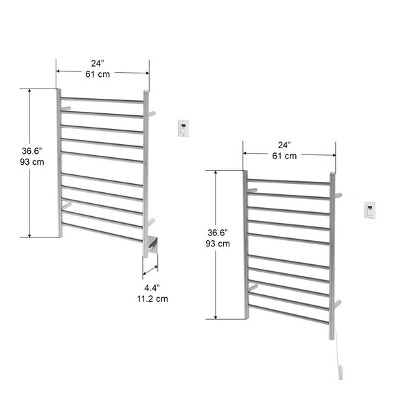 Comfort Dual 10-Bar Hardwired and Plug-in Towel Warmer in Polished Stainless Steel with Timer