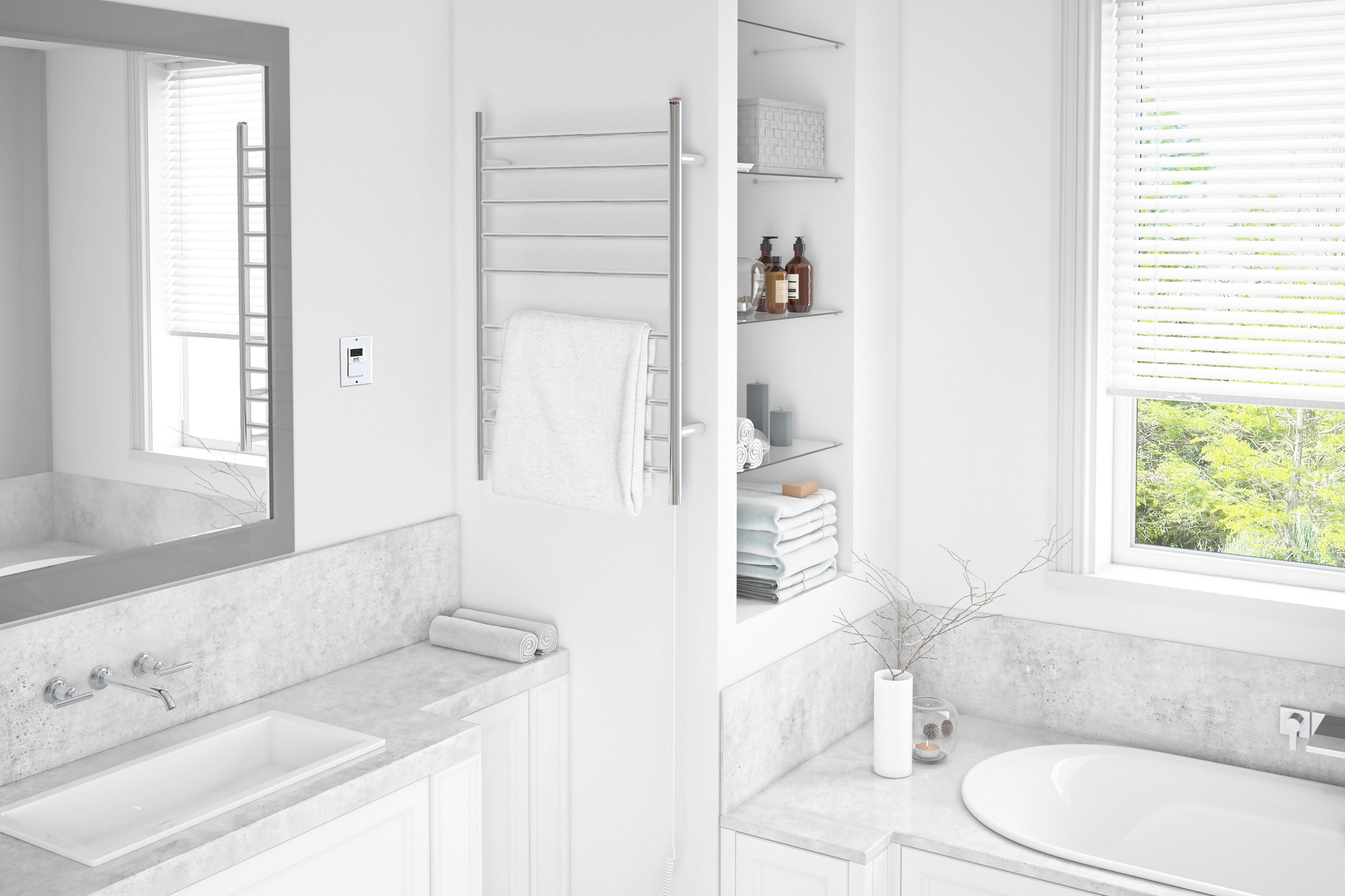 Comfort Dual 10-Bar Hardwired and Plug-in Towel Warmer in Polished Stainless Steel with Timer