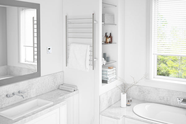 Comfort Dual 10-Bar Hardwired and Plug-in Towel Warmer in Polished Stainless Steel with Timer