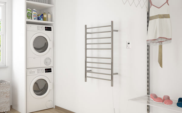Comfort Dual 10-Bar Hardwired and Plug-in Towel Warmer in Polished Stainless Steel with Timer