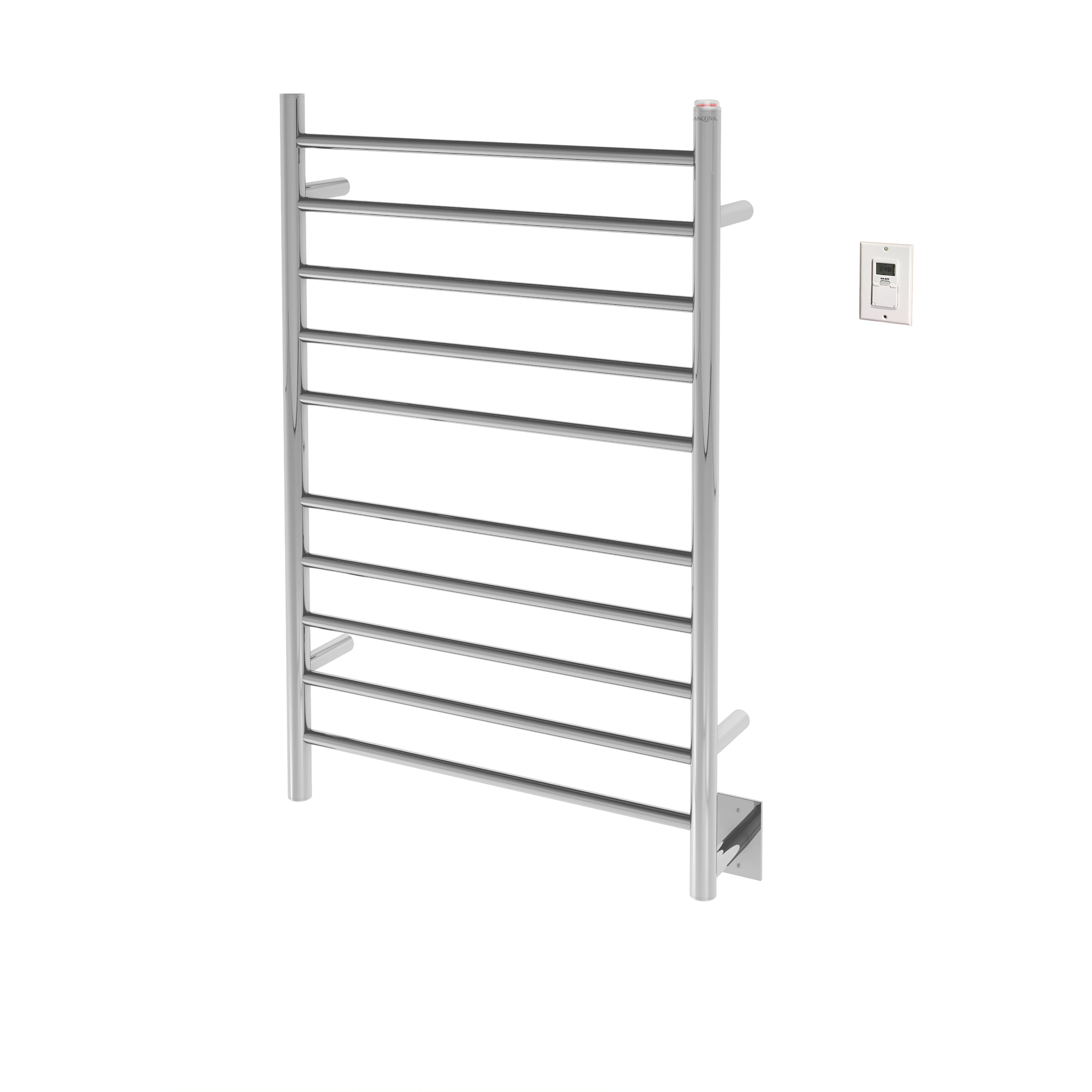 Comfort Dual 10-Bar Hardwired and Plug-in Towel Warmer in Polished Stainless Steel with Timer