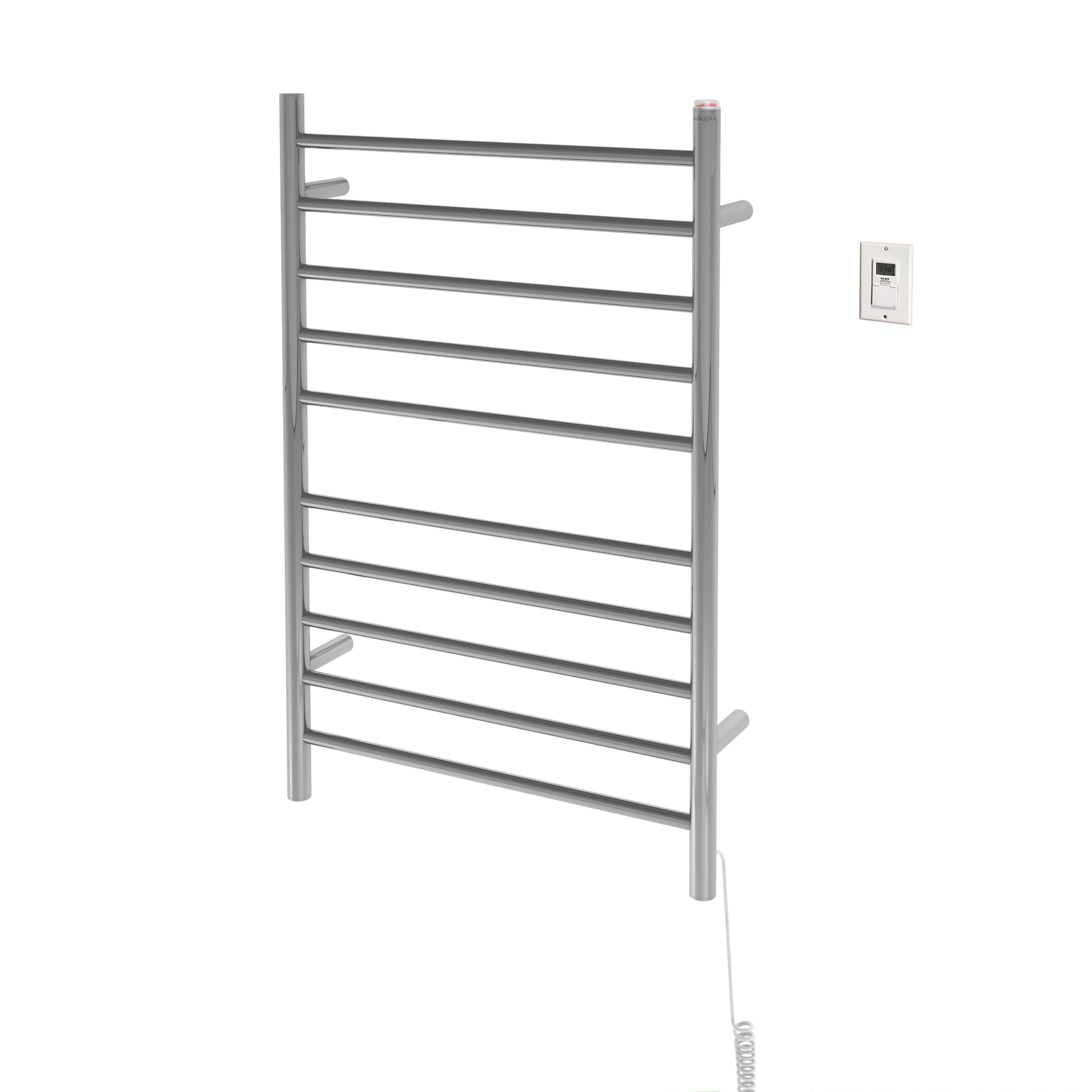 Comfort Dual 10-Bar Hardwired and Plug-in Towel Warmer in Polished Stainless Steel with Timer