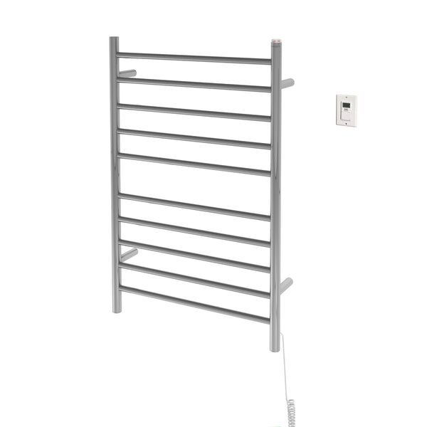 Comfort Dual 10-Bar Hardwired and Plug-in Towel Warmer in Polished Stainless Steel with Timer