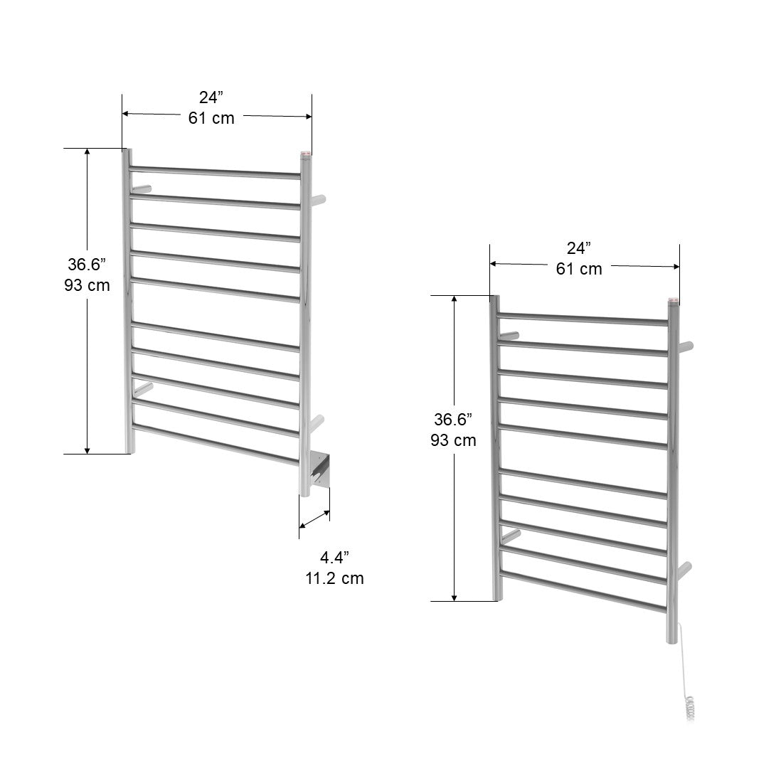 Comfort Dual Porte-serviette chauffant  à  fixation murale  fini en acier inox poli