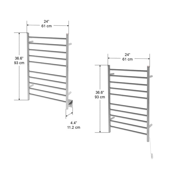 Comfort Dual Porte-serviette chauffant  à  fixation murale  fini en acier inox poli