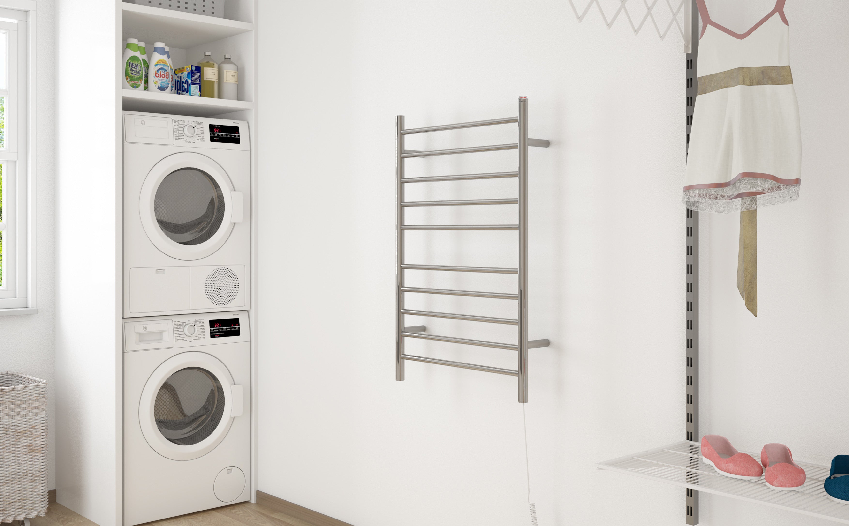 Comfort Dual Porte-serviette chauffant  à  fixation murale  fini en acier inox poli