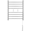 Ancona - Porte-serviettes chauffant électrique (câblé et sur prise) à 8 barres de la gamme Prestige Dual en acier inoxydable brossé avec 2 crochets ajustables