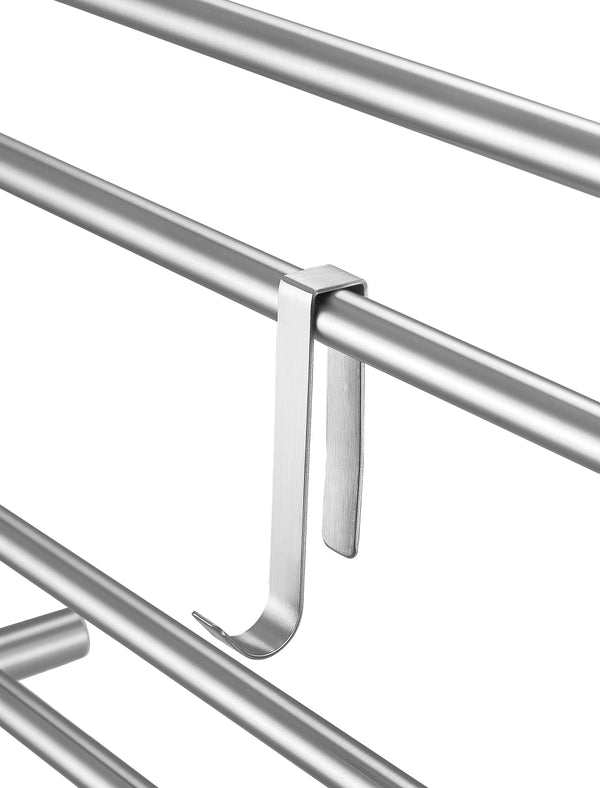Ancona - Porte-serviettes chauffant électrique (câblé et sur prise) à 8 barres de la gamme Prestige Dual en acier inoxydable brossé avec 2 crochets ajustables