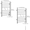 Ancona - Porte-serviettes chauffant électrique (câblé et sur prise) à 8 barres de la gamme Prestige Dual en acier inoxydable brossé avec 2 crochets ajustables