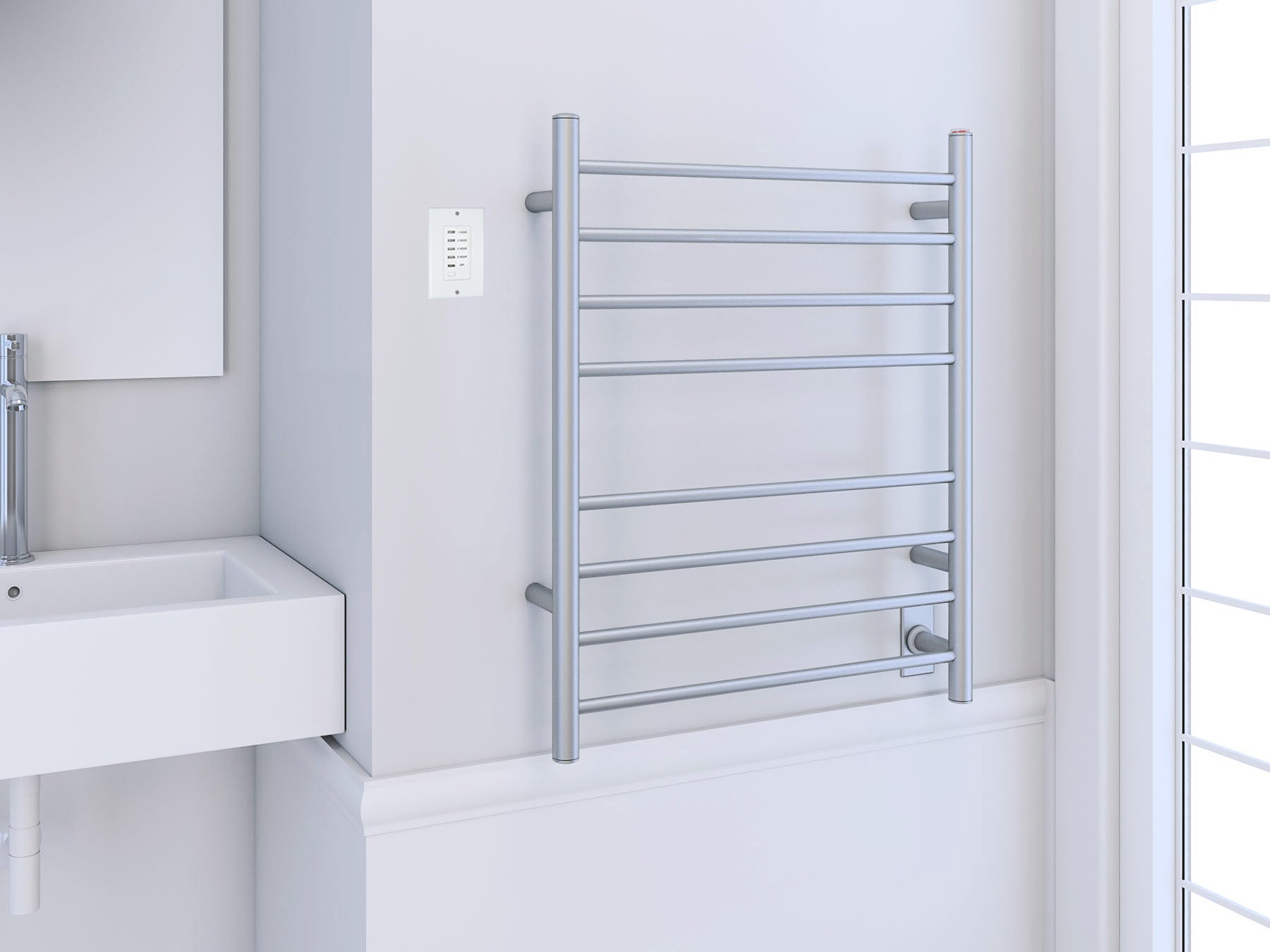 Prestige Dual 8-Bar Hardwired and Plug-in Towel Warmer in Brushed Stainless Steel with Wall Countdown Timer