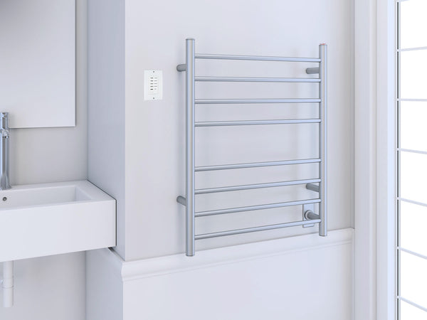 Prestige Dual 8-Bar Hardwired and Plug-in Towel Warmer in Brushed Stainless Steel with Wall Countdown Timer