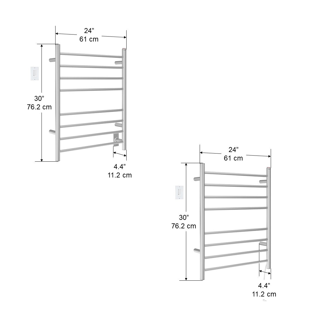 Prestige Dual 8-Bar Hardwired and Plug-in Towel Warmer in Brushed Stainless Steel with Wall Countdown Timer