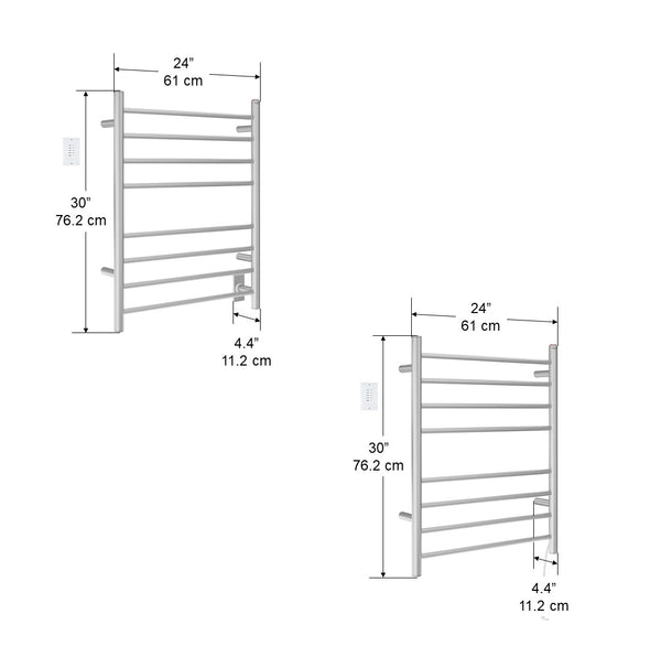 Prestige Dual 8-Bar Hardwired and Plug-in Towel Warmer in Brushed Stainless Steel with Wall Countdown Timer