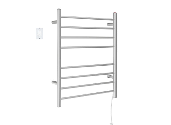 Prestige Dual 8-Bar Hardwired and Plug-in Towel Warmer in Brushed Stainless Steel with Wall Countdown Timer