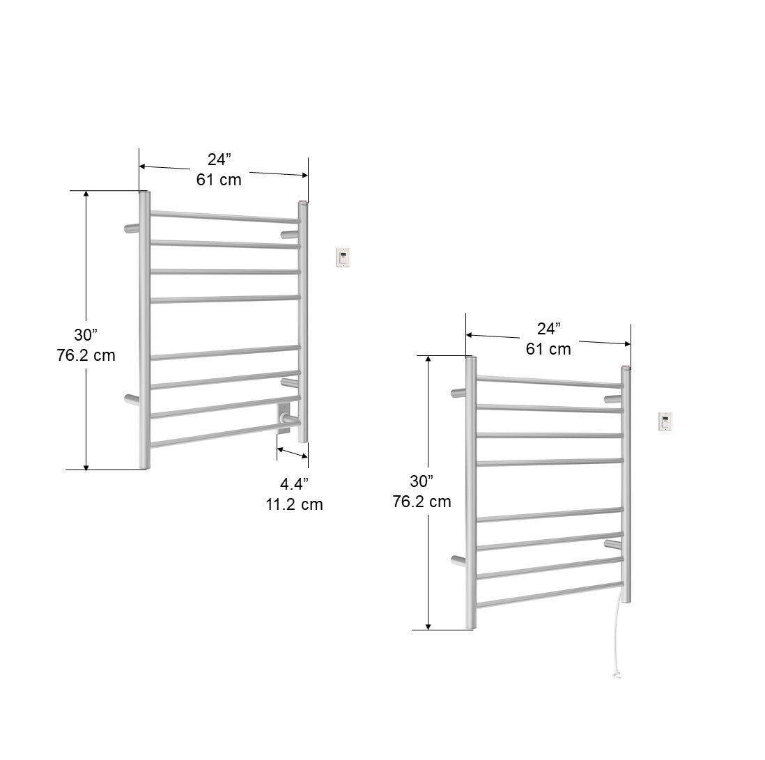 Prestige Dual 8-Bar Hardwired and Plug-in Towel Warmer in Brushed Stainless Steel with Timer