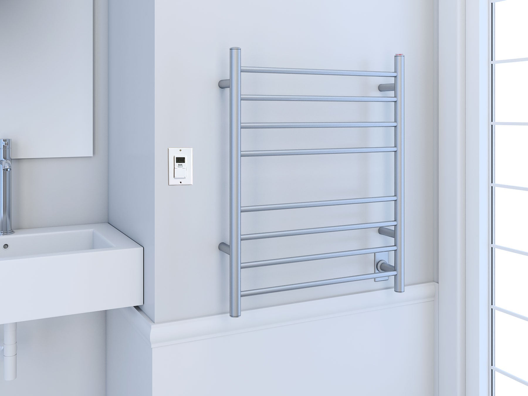 Prestige Dual 8-Bar Hardwired and Plug-in Towel Warmer in Brushed Stainless Steel with Timer