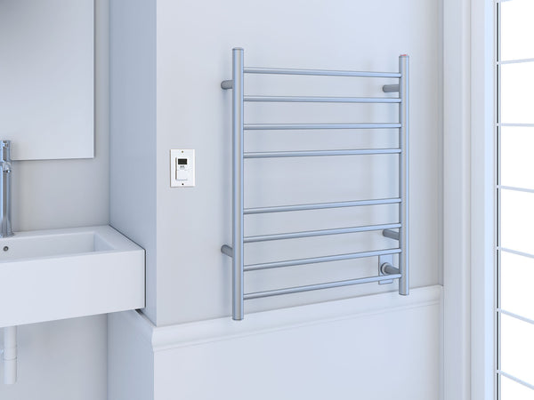 Prestige Dual 8-Bar Hardwired and Plug-in Towel Warmer in Brushed Stainless Steel with Timer