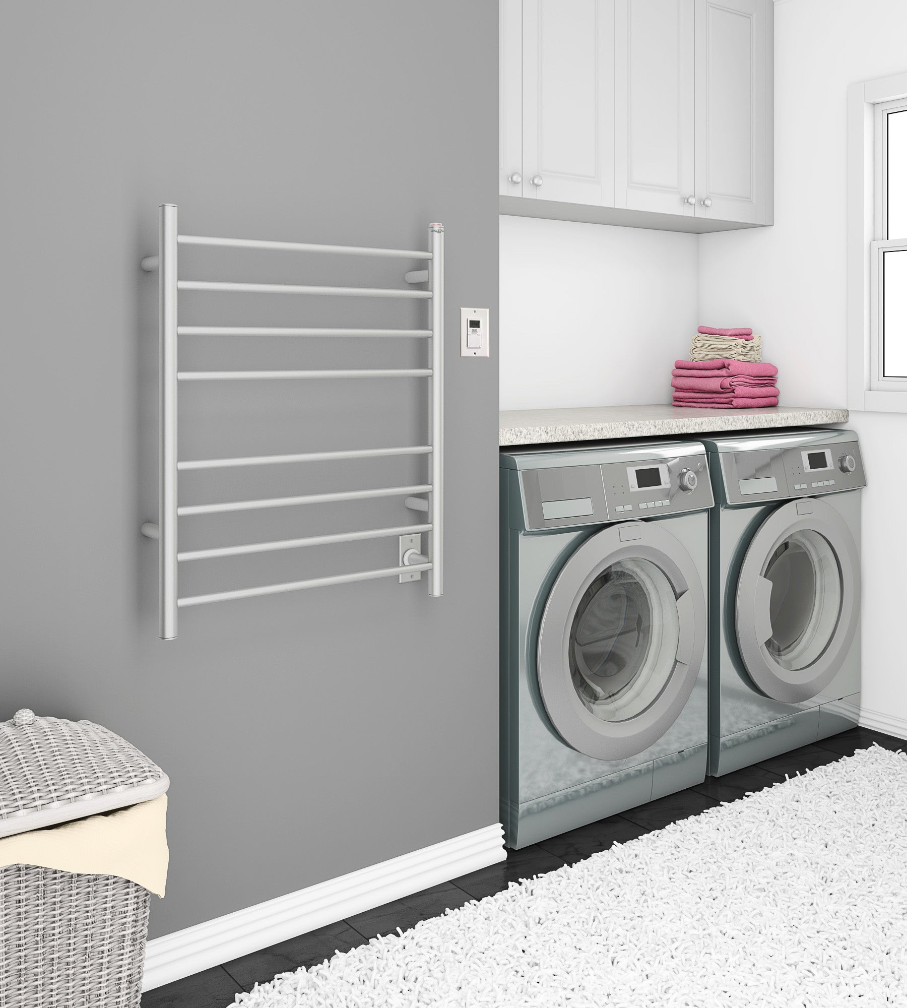 Prestige Dual 8-Bar Hardwired and Plug-in Towel Warmer in Brushed Stainless Steel with Timer