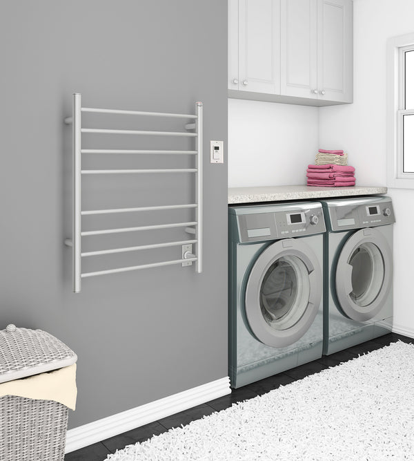 Prestige Dual 8-Bar Hardwired and Plug-in Towel Warmer in Brushed Stainless Steel with Timer