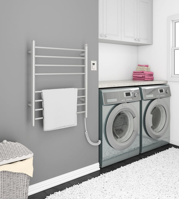 Prestige Dual 8-Bar Hardwired and Plug-in Towel Warmer in Brushed Stainless Steel with Timer