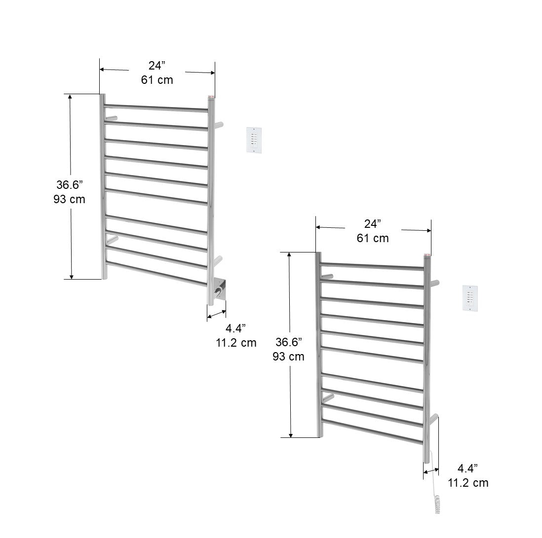 Ancona Novara Dual Chauffe-serviettes mural 10 barres en acier inoxydable poli avec minuterie