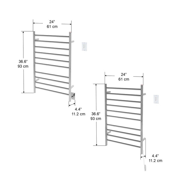 Ancona Novara Dual Chauffe-serviettes mural 10 barres en acier inoxydable poli avec minuterie