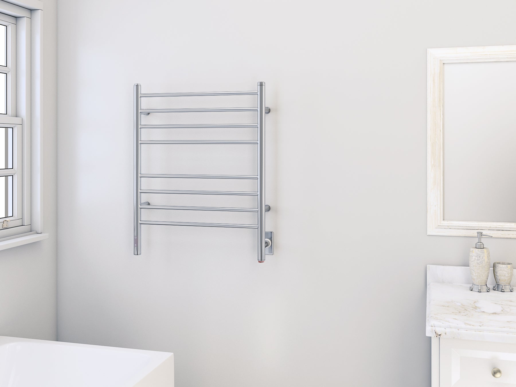 Prestige OBT 8-Bar Wall Mounted Towel Warmer with Integrated On-Board Timer in Polished Stainless Steel