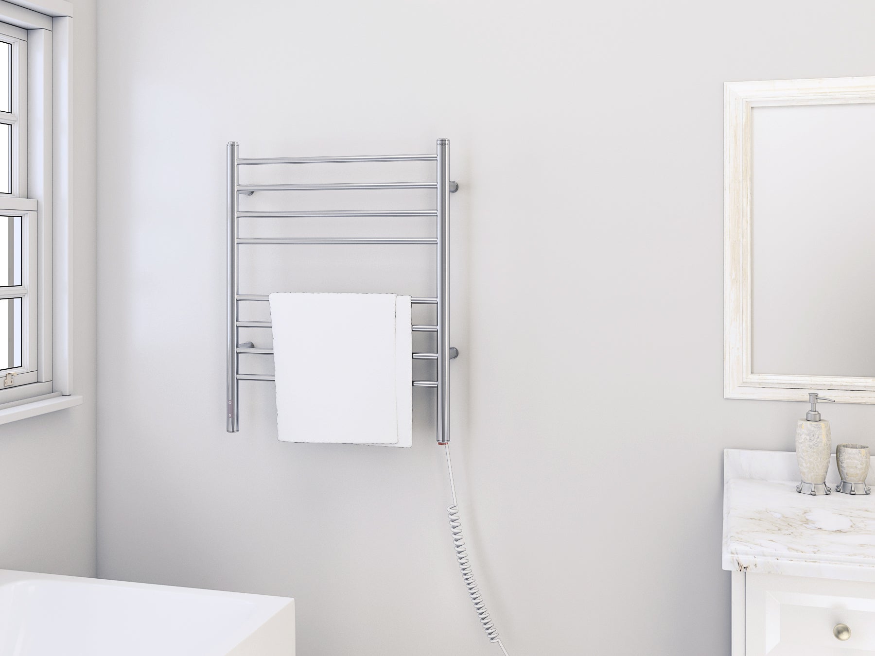 Prestige OBT 8-Bar Wall Mounted Towel Warmer with Integrated On-Board Timer in Polished Stainless Steel