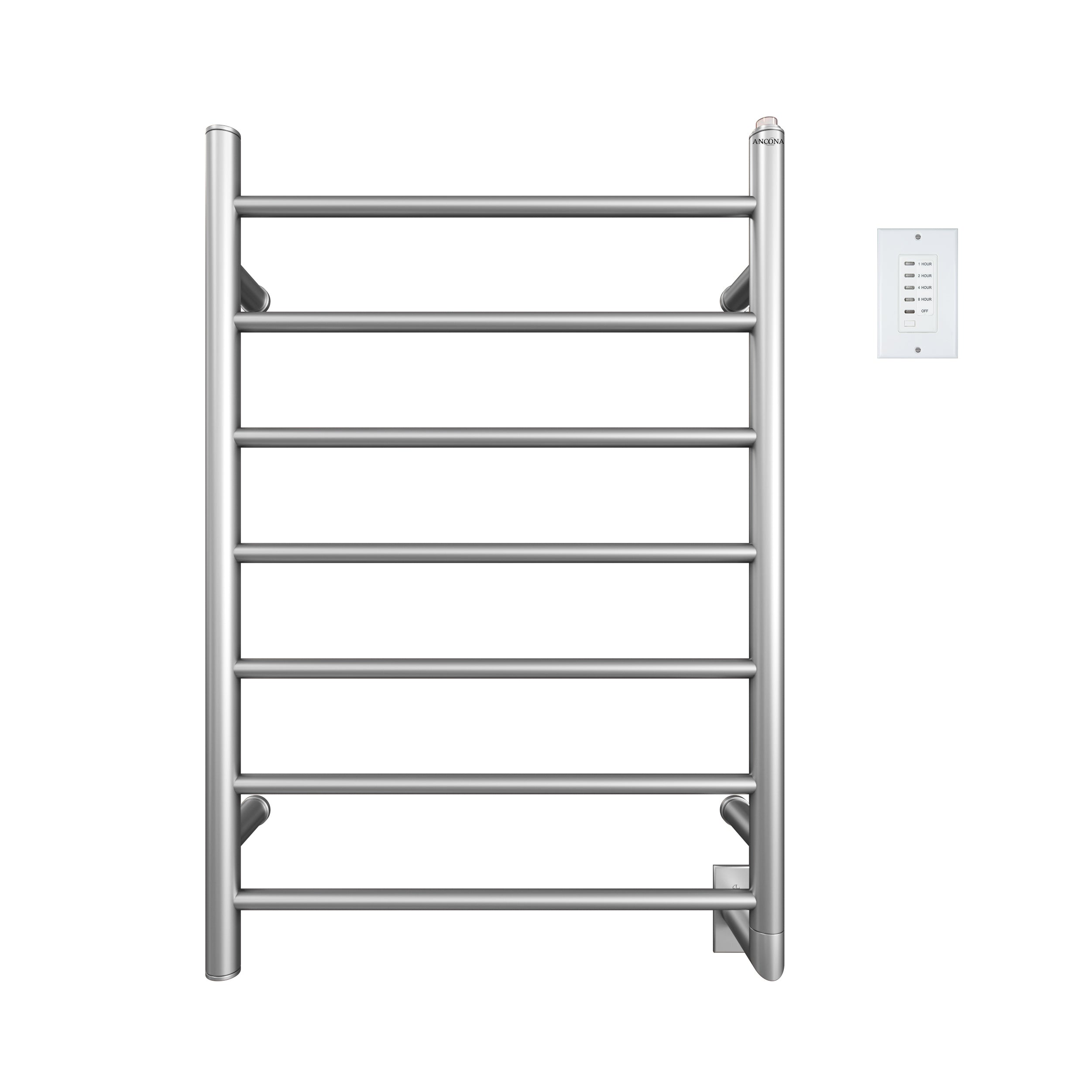 Porte-serviettes chauffant à fixation murale Comfort 7 en acier inoxydable brossé à 7 barres avec minuterie préprogrammée