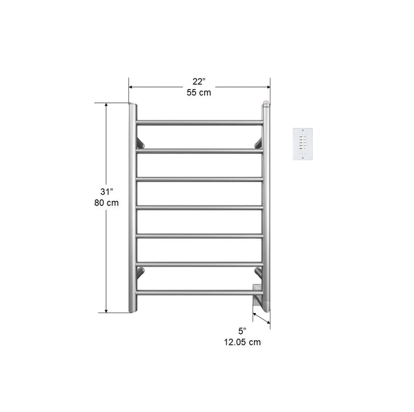 Porte-serviettes chauffant à fixation murale Comfort 7 en acier inoxydable brossé à 7 barres avec minuterie préprogrammée