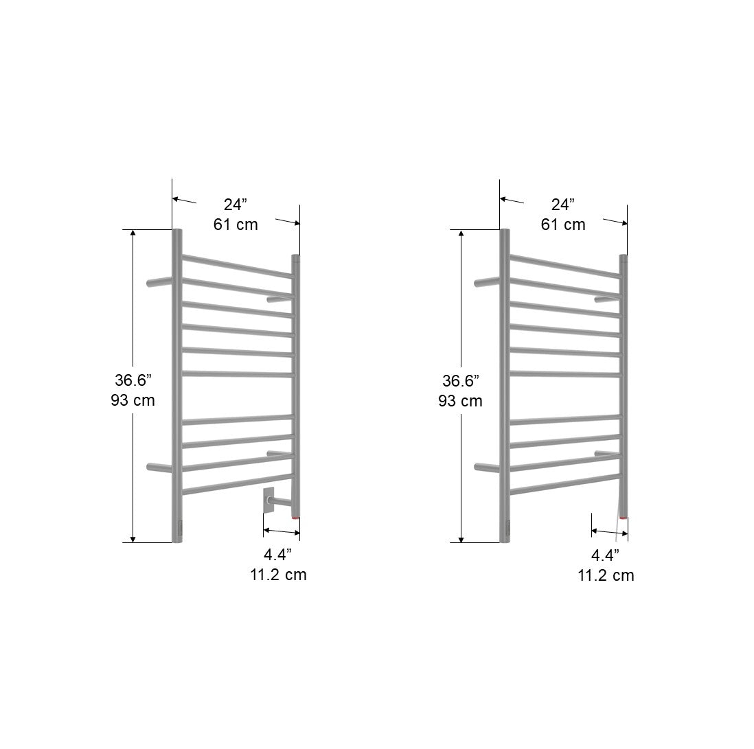 Chauffe-serviettes chauffant Argenta OBT à 10 barres câblé et enfichable avec minuterie en acier inoxydable brossé