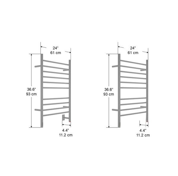 Chauffe-serviettes chauffant Argenta OBT à 10 barres câblé et enfichable avec minuterie en acier inoxydable brossé