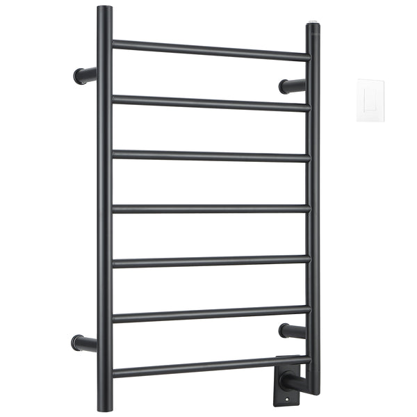 Porte-serviettes chauffant à fixation murale Comfort 7 en acier inoxydable au fini noir mat à 7 barres de Ancona avec minuterie Wi-Fi