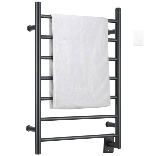 Porte-serviettes chauffant à fixation murale Comfort 7 en acier inoxydable au fini noir mat à 7 barres de Ancona avec minuterie Wi-Fi