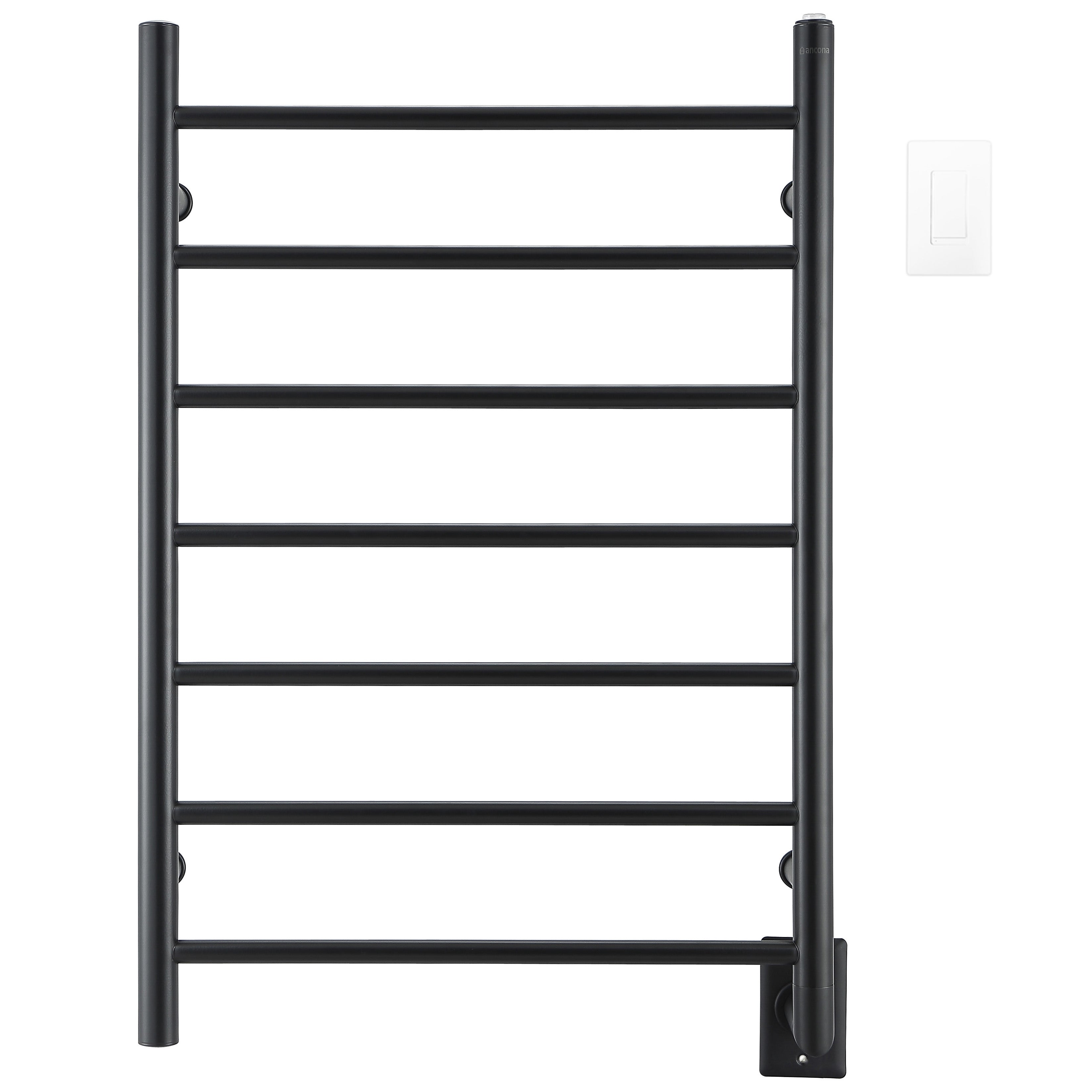 Porte-serviettes chauffant à fixation murale Comfort 7 en acier inoxydable au fini noir mat à 7 barres de Ancona avec minuterie Wi-Fi