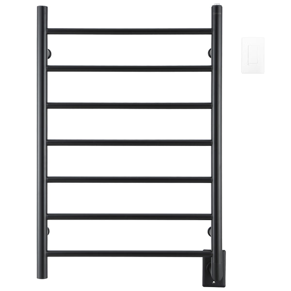 Porte-serviettes chauffant à fixation murale Comfort 7 en acier inoxydable au fini noir mat à 7 barres de Ancona avec minuterie Wi-Fi